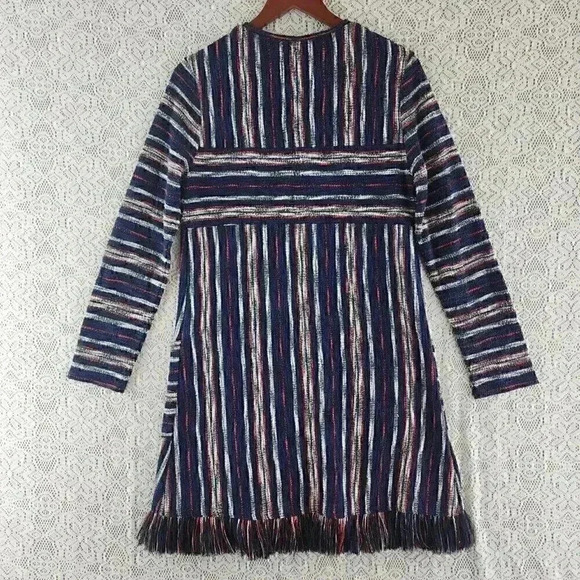 BCBGMaxazria Striped Fringe Long Sleeve Knit Sweater Shift Dress S - Picture 2 of 9